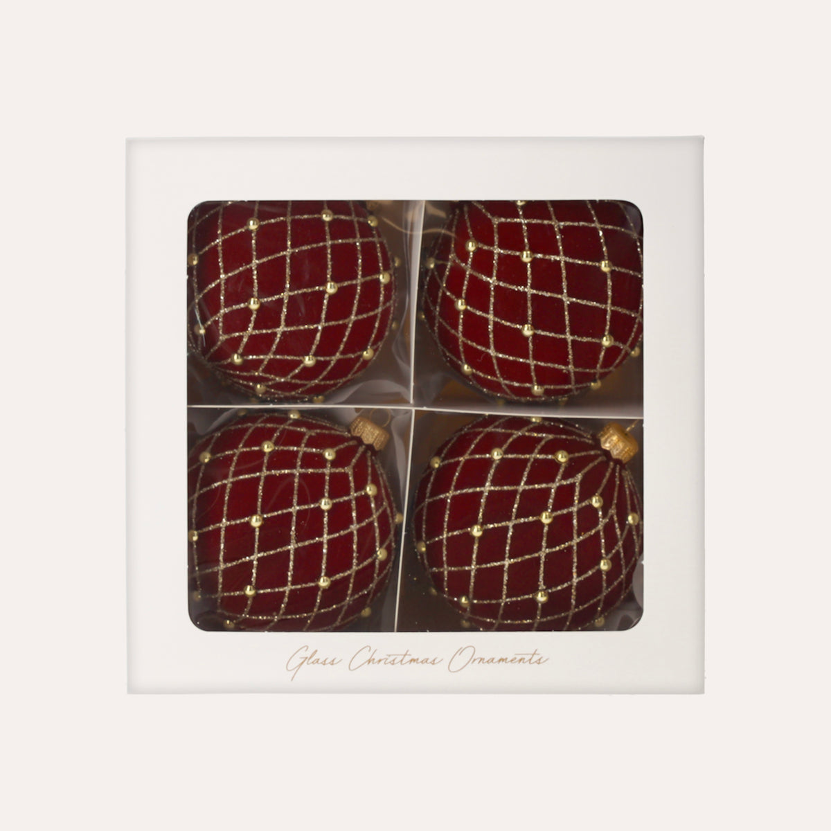 Set di 4 Palline di Natale in Vetro Rosse Vellutate