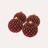 Set di 4 Palline di Natale in Vetro Rosse Vellutate