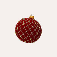 Set di 4 Palline di Natale in Vetro Rosse Vellutate