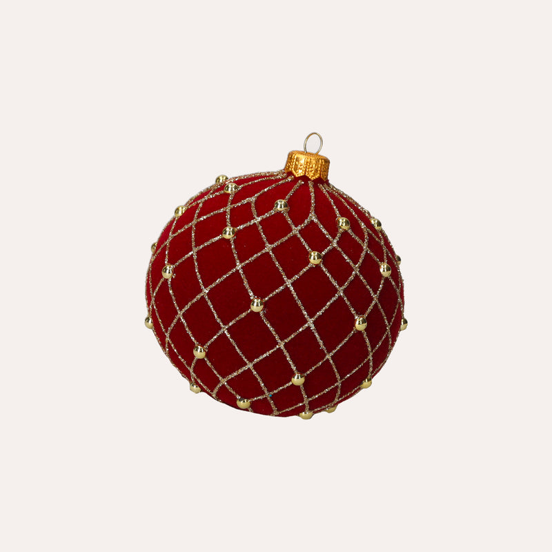 Set di 4 Palline di Natale in Vetro Rosse Vellutate