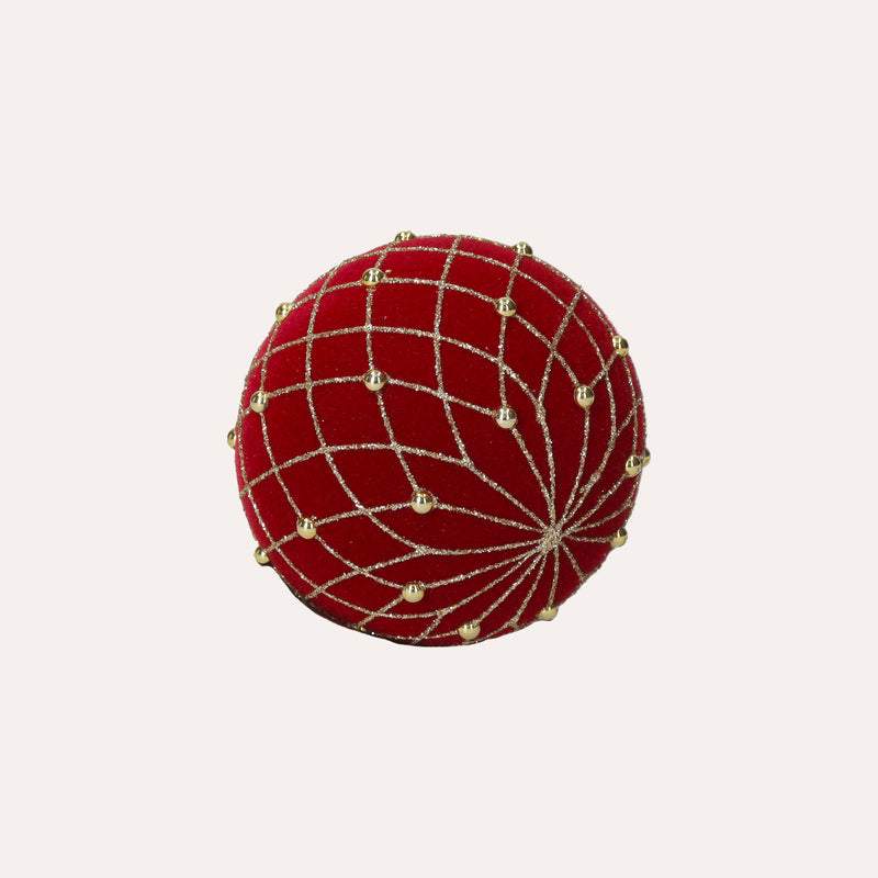 Set di 4 Palline di Natale in Vetro Rosse Vellutate
