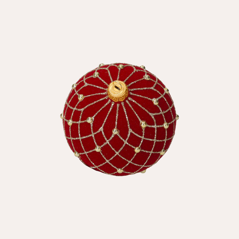 Set di 4 Palline di Natale in Vetro Rosse Vellutate
