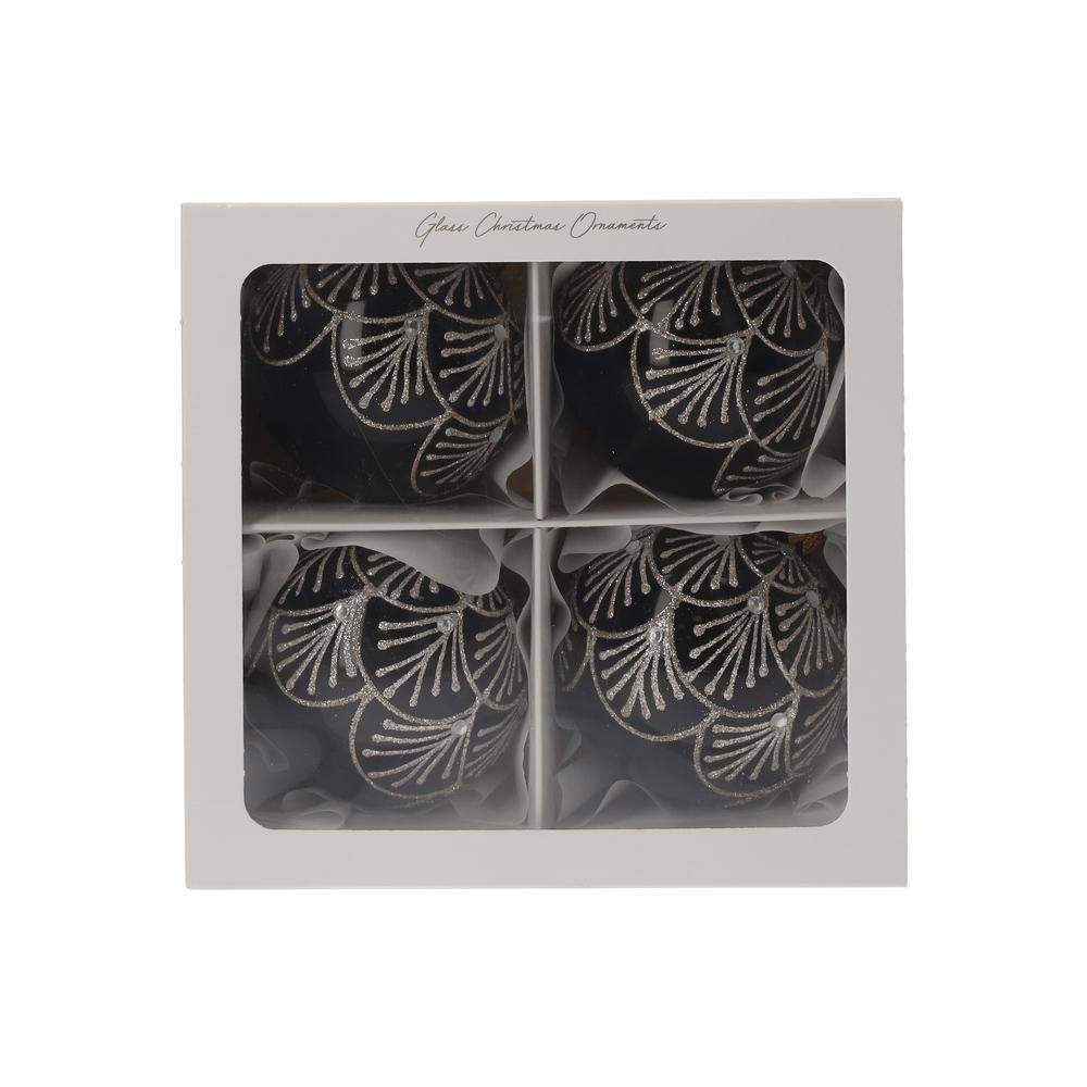 Set di 4 Palline di Natale in Vetro Nero Elegante