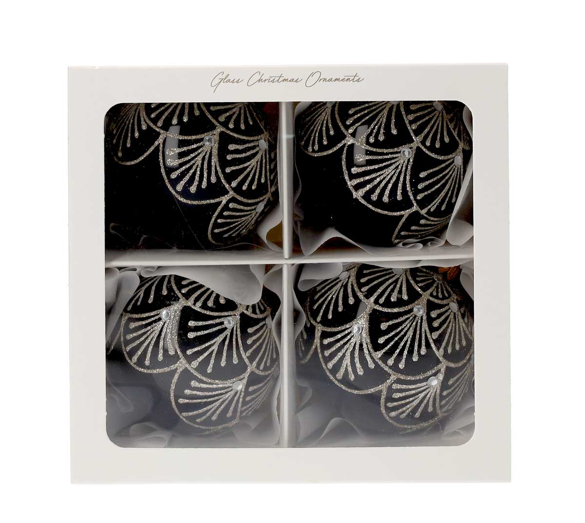 Set di 4 Palline di Natale in Vetro Nero Elegante