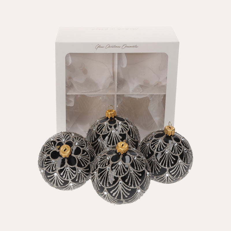 Set di 4 Palline di Natale in Vetro Nero Elegante