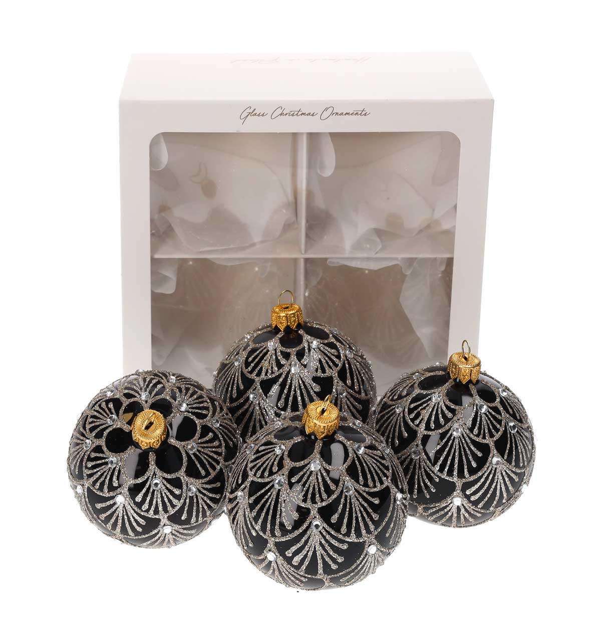 Set di 4 Palline di Natale in Vetro Nero Elegante