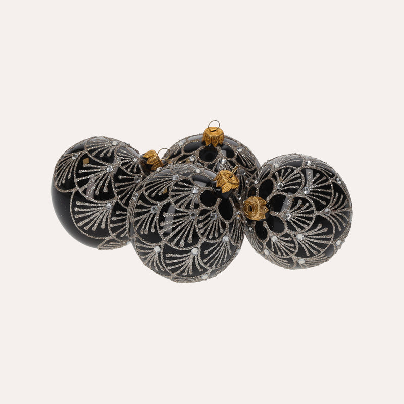 Set di 4 Palline di Natale in Vetro Nero Elegante