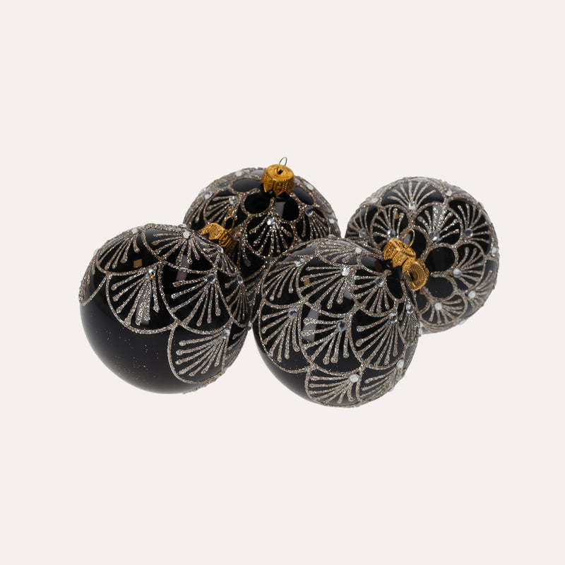 Set di 4 Palline di Natale in Vetro Nero Elegante
