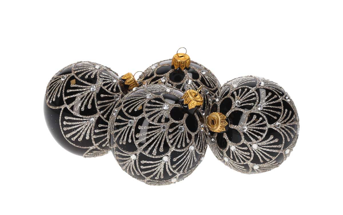 Set di 4 Palline di Natale in Vetro Nero Elegante