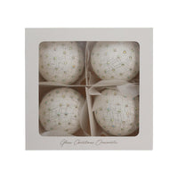 Set di 4 Palline in Vetro Bianco con Decorazioni Argentate