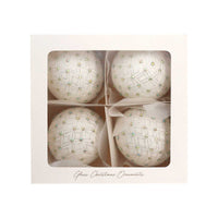 Set di 4 Palline in Vetro Bianco con Decorazioni Argentate
