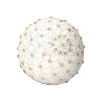 Set di 4 Palline in Vetro Bianco con Decorazioni Argentate