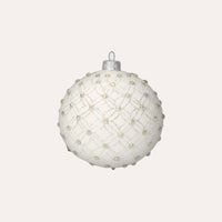 Set di 4 Palline in Vetro Bianco con Decorazioni Argentate