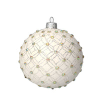 Set di 4 Palline in Vetro Bianco con Decorazioni Argentate