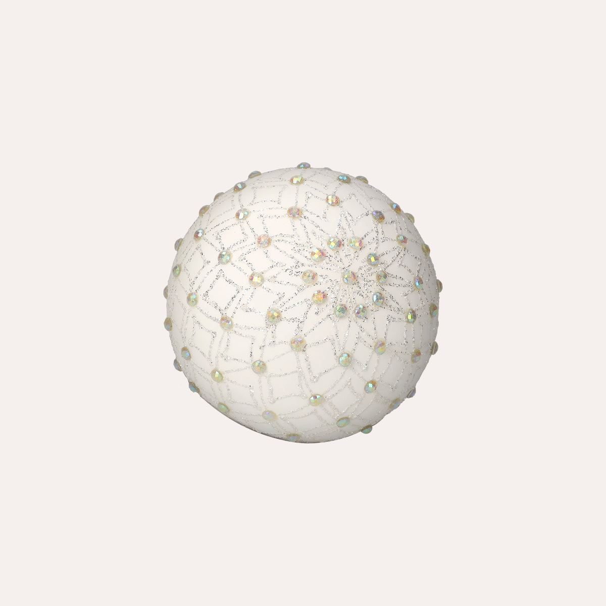 Set di 4 Palline in Vetro Bianco con Decorazioni Argentate