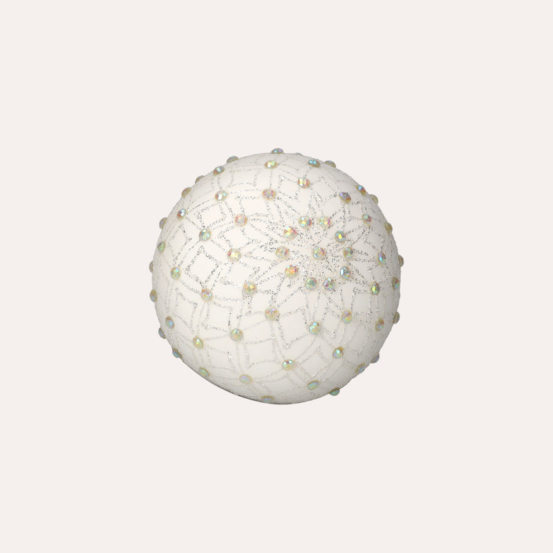 Set di 4 Palline in Vetro Bianco con Decorazioni Argentate