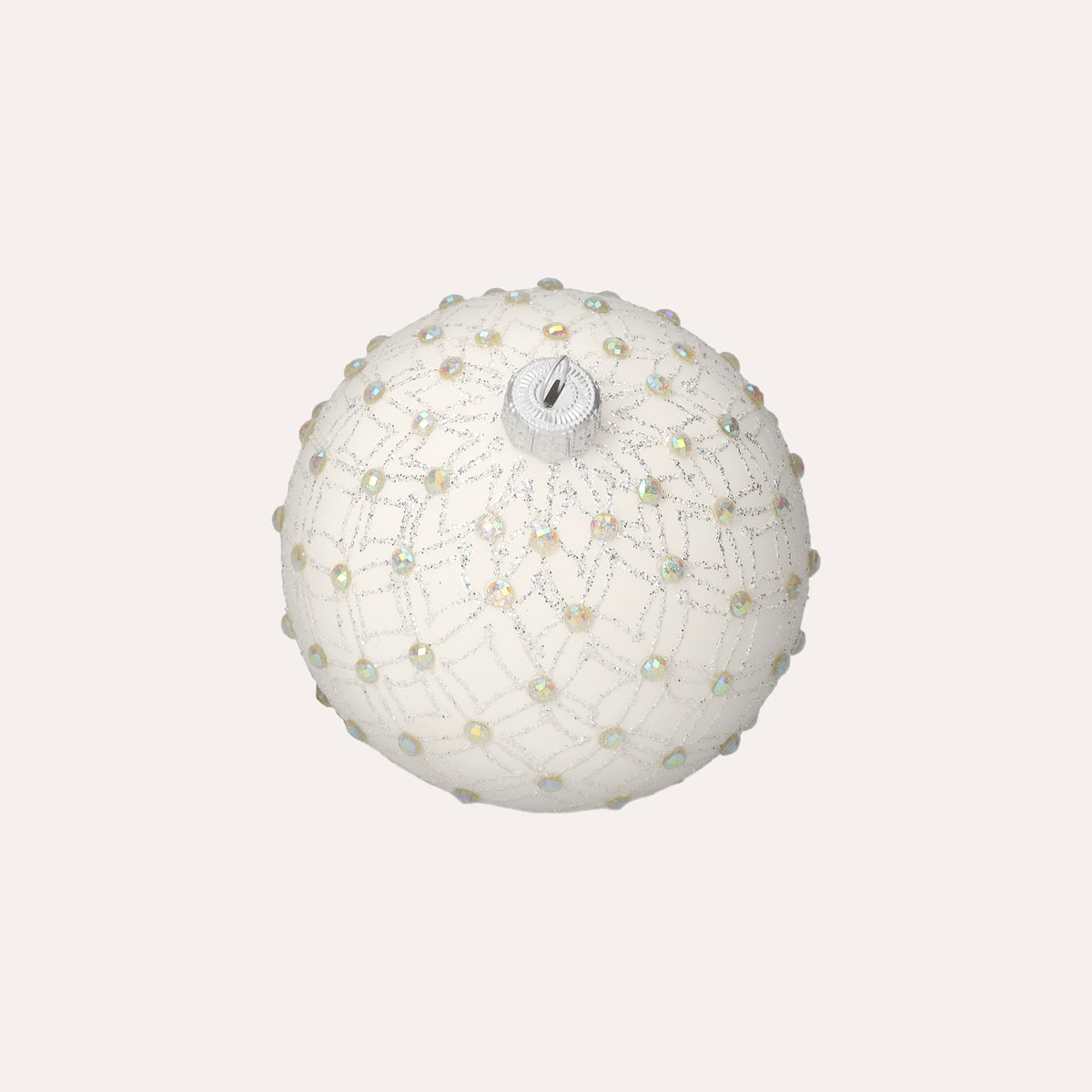 Set di 4 Palline in Vetro Bianco con Decorazioni Argentate
