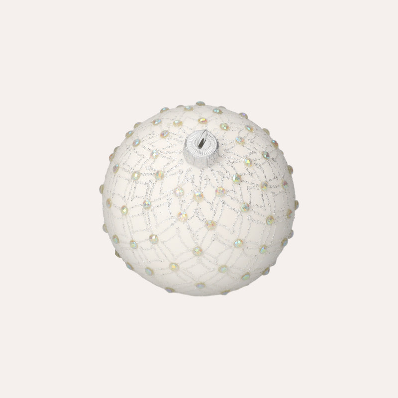 Set di 4 Palline in Vetro Bianco con Decorazioni Argentate