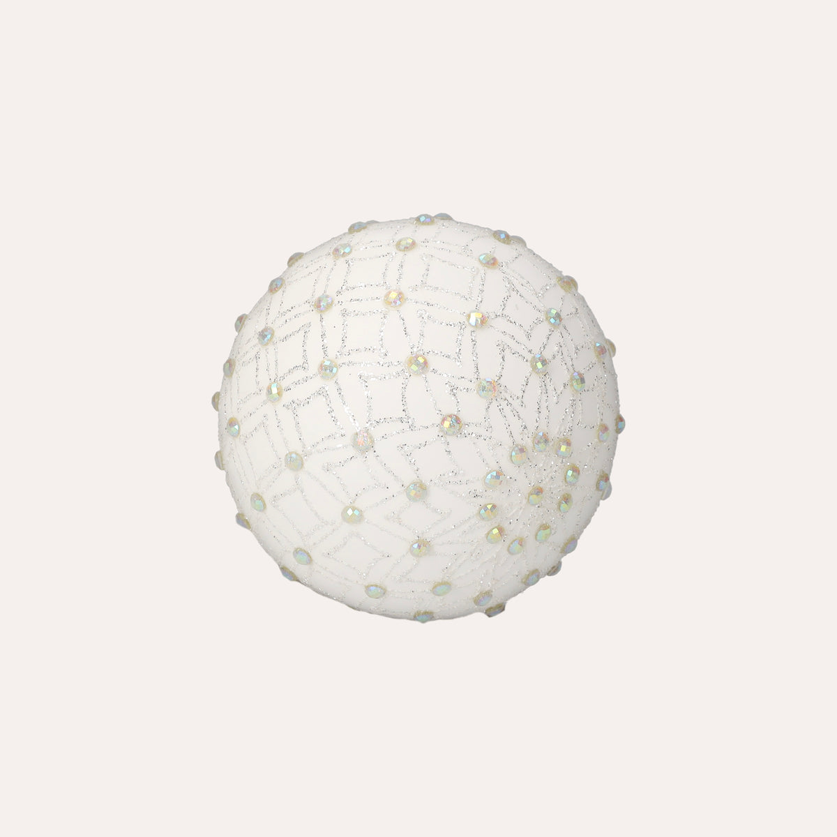Set di 4 Palline in Vetro Bianco con Decorazioni Argentate