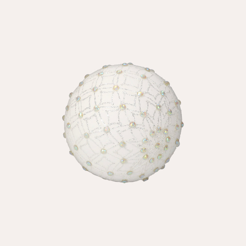 Set di 4 Palline in Vetro Bianco con Decorazioni Argentate