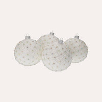 Set di 4 Palline in Vetro Bianco con Decorazioni Argentate
