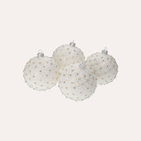 Set di 4 Palline in Vetro Bianco con Decorazioni Argentate