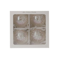 Set di 4 Palline in Vetro Bianco Perlato con Fiocchi di Neve
