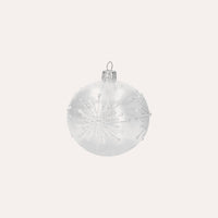 Set di 4 Palline in Vetro Bianco Perlato con Fiocchi di Neve
