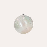 Set di 4 Palline in Vetro Bianco Perlato con Fiocchi di Neve