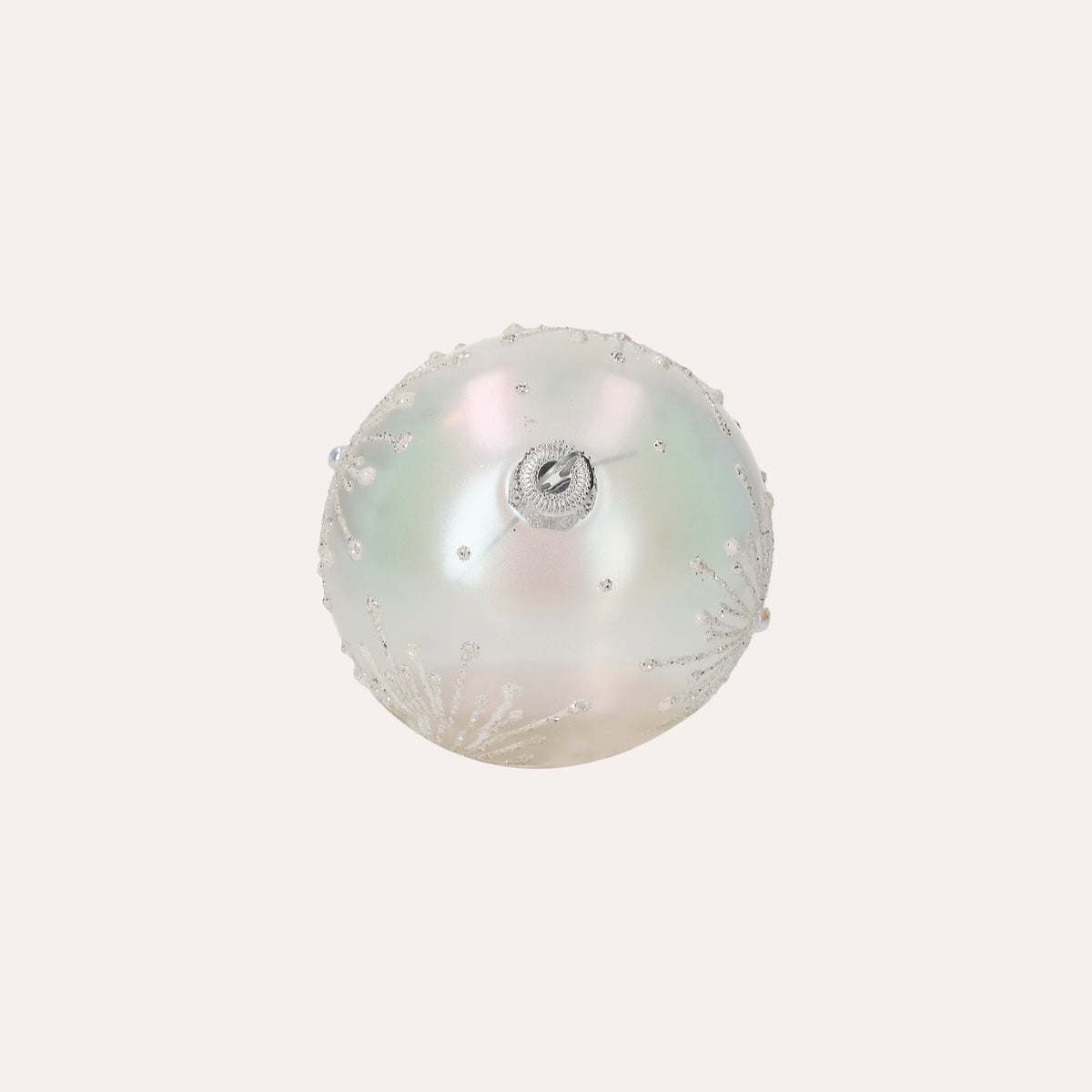 Set di 4 Palline in Vetro Bianco Perlato con Fiocchi di Neve