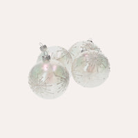 Set di 4 Palline in Vetro Bianco Perlato con Fiocchi di Neve