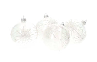 Set di 4 Palline in Vetro Bianco Perlato con Fiocchi di Neve