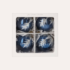 Set 4 Palline Natalizie con Foglie Argentate in Vetro Blu Ø.8 cm - KeyHome Store