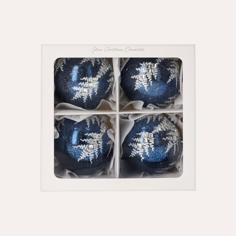 Set di 4 Palline in Vetro Blu Fatte a Mano Eleganti