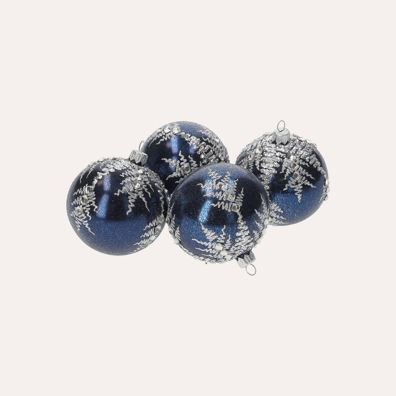 Set di 4 Palline in Vetro Blu Fatte a Mano Eleganti