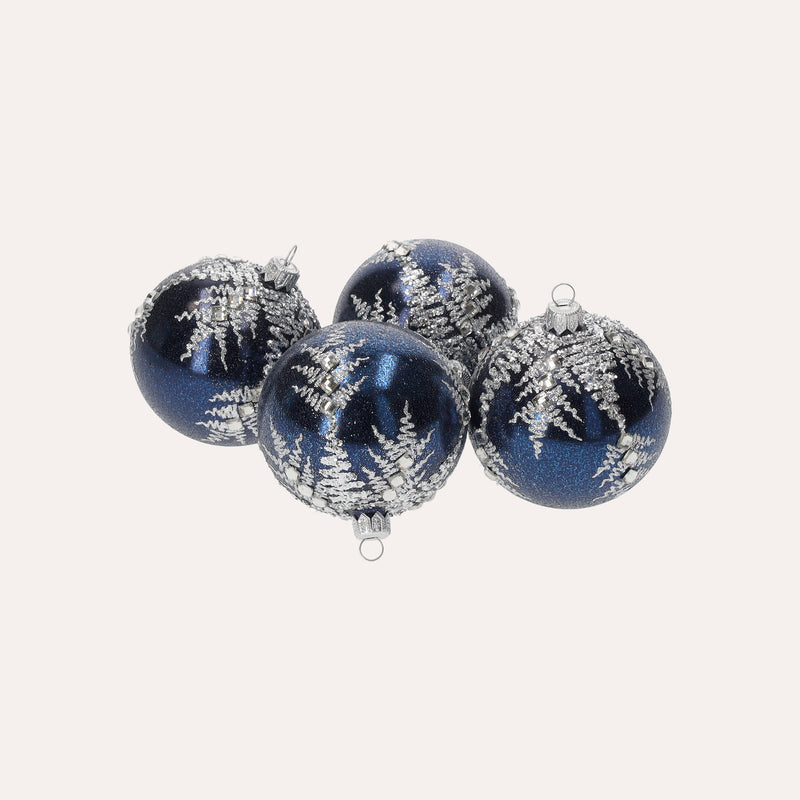 Set di 4 Palline in Vetro Blu Fatte a Mano Eleganti