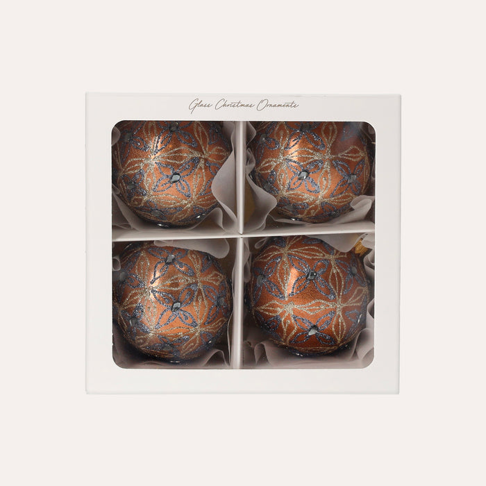 Set di 4 Palline in Vetro Rame Decorate a Mano