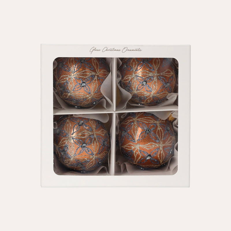 Set di 4 Palline in Vetro Rame Decorate a Mano