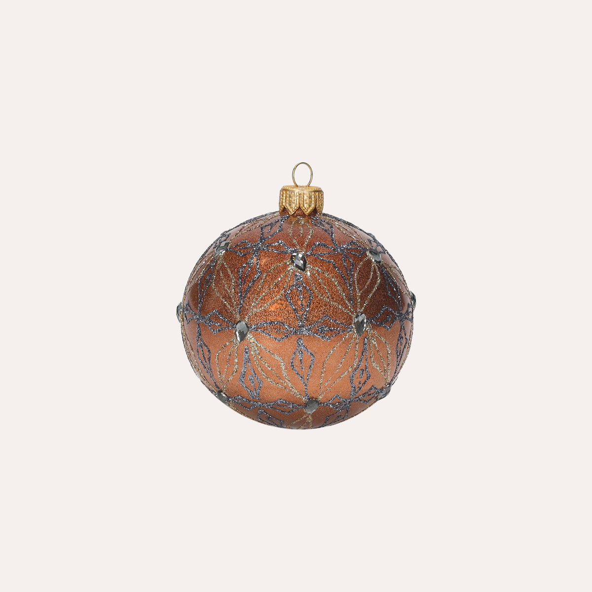 Set di 4 Palline in Vetro Rame Decorate a Mano