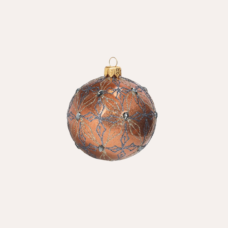 Set di 4 Palline in Vetro Rame Decorate a Mano