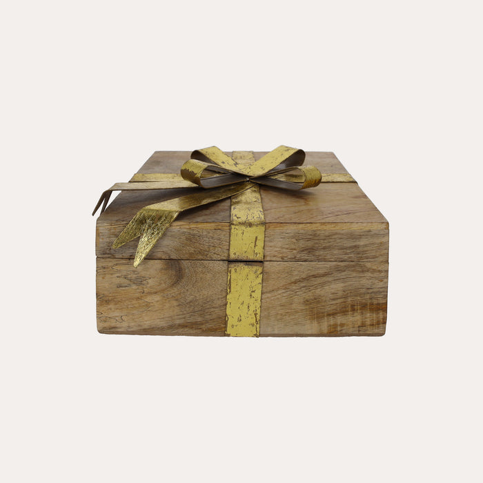 Scatola Contenitore In Legno con Fiocco Dorato