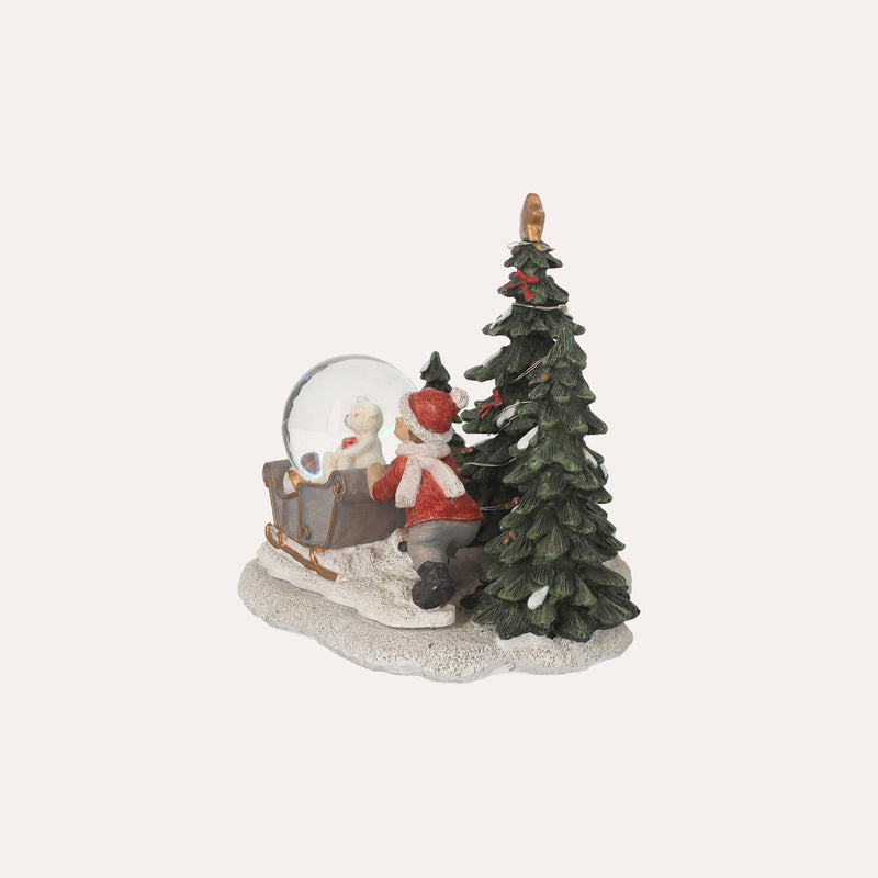 Bimbo Decorativo natalizio con Sfera e luci LED – H 13 x L 15 x P 12 cm