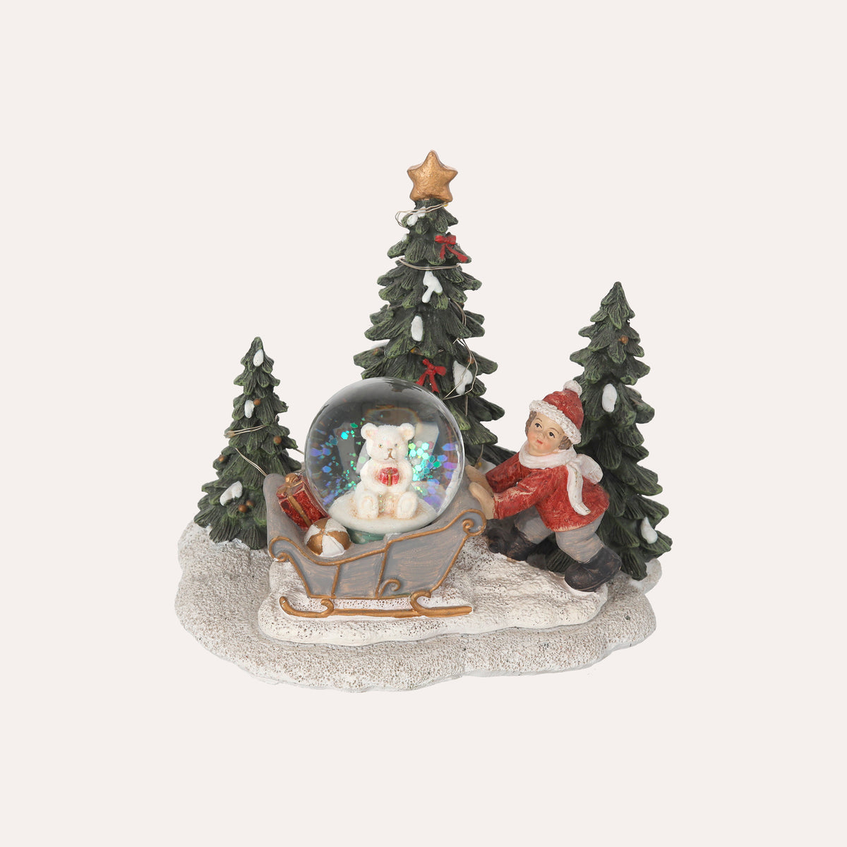 Bimbo Decorativo natalizio con Sfera e luci LED – H 13 x L 15 x P 12 cm