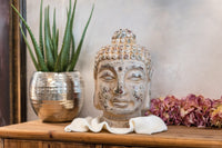 Scultura Buddha in Ceramica Marrone per Arredo Casa Elegante
