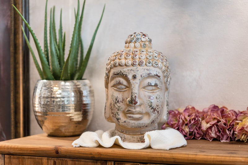 Scultura Buddha in Ceramica Marrone per Arredo Casa Elegante