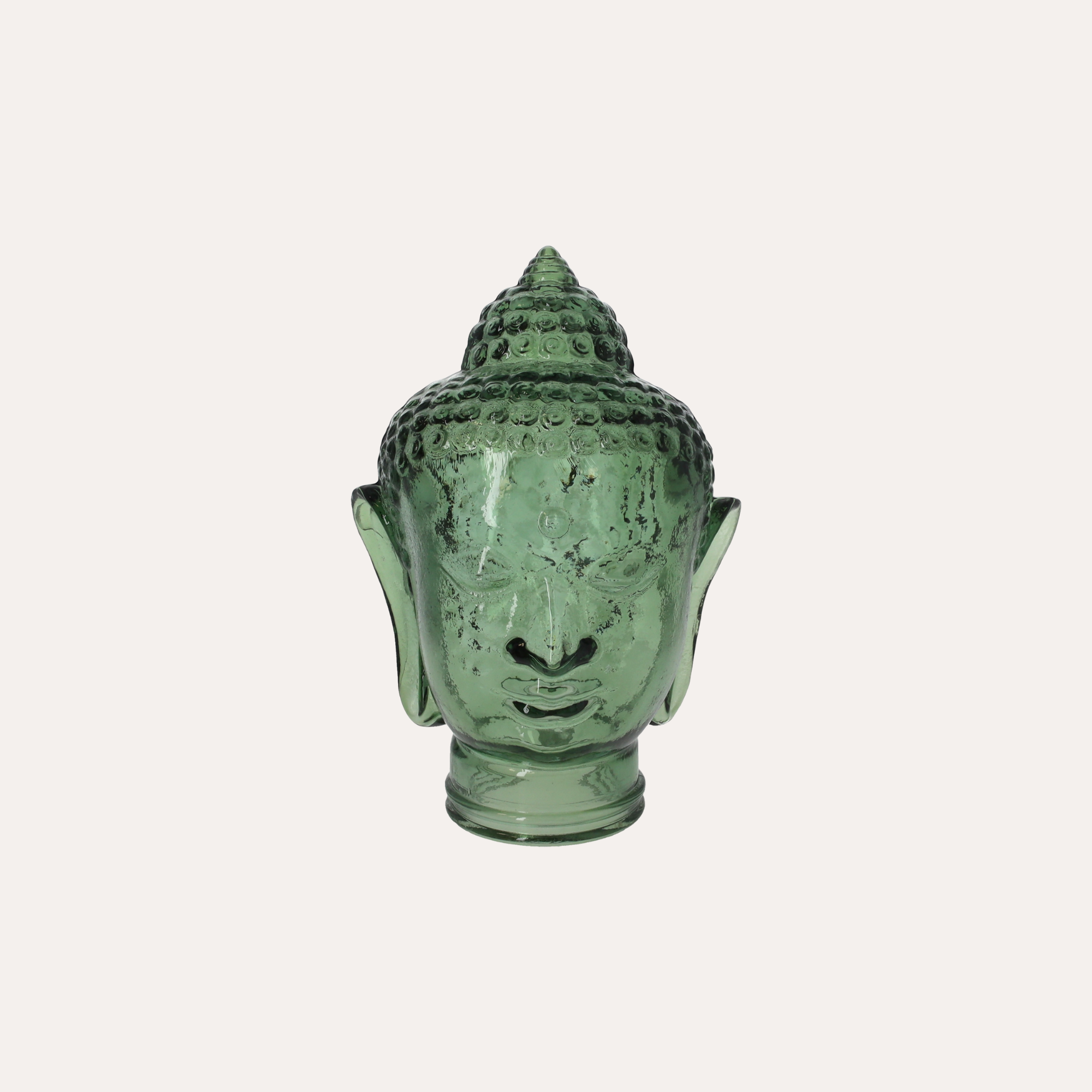 Testa Buddha Decorativa in Vetro Verde, Altezza cm 30