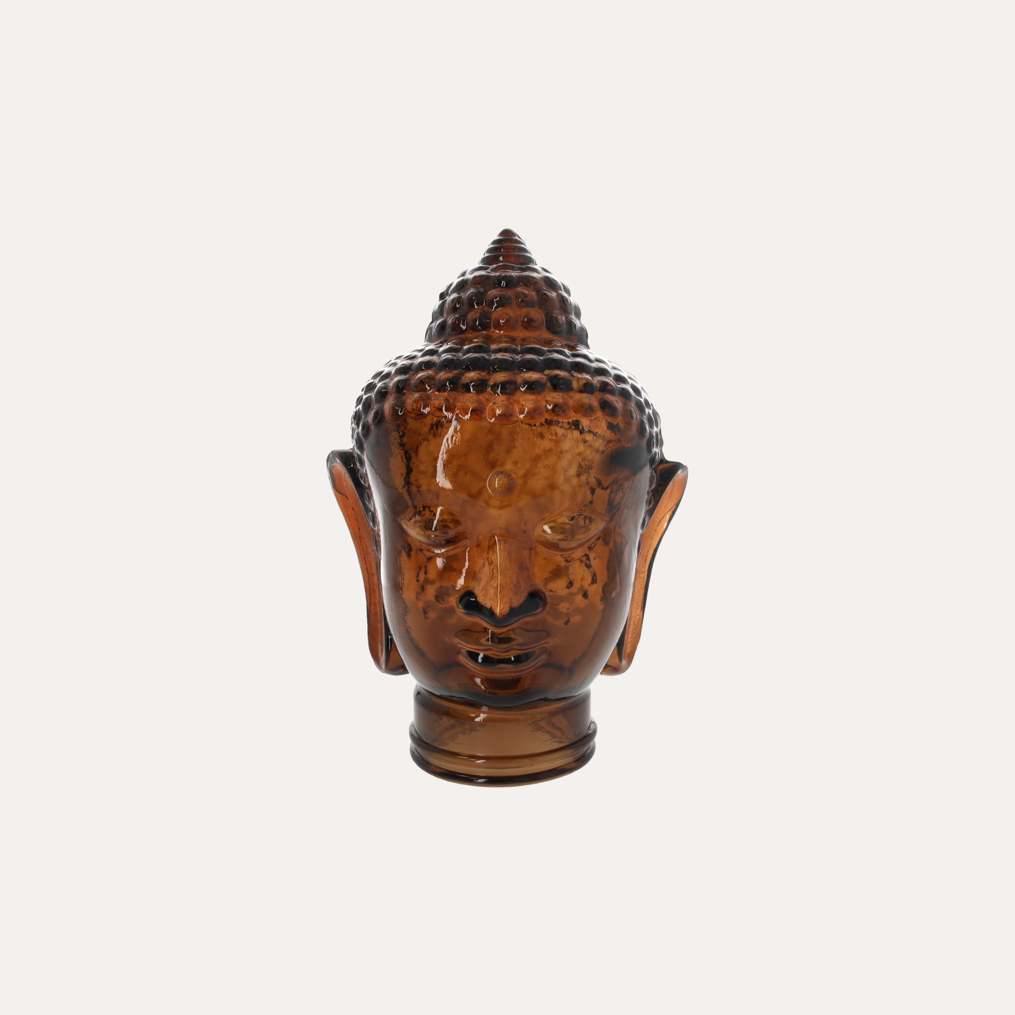 Testa Buddha Decorativa in Vetro Ambra, Altezza cm 30