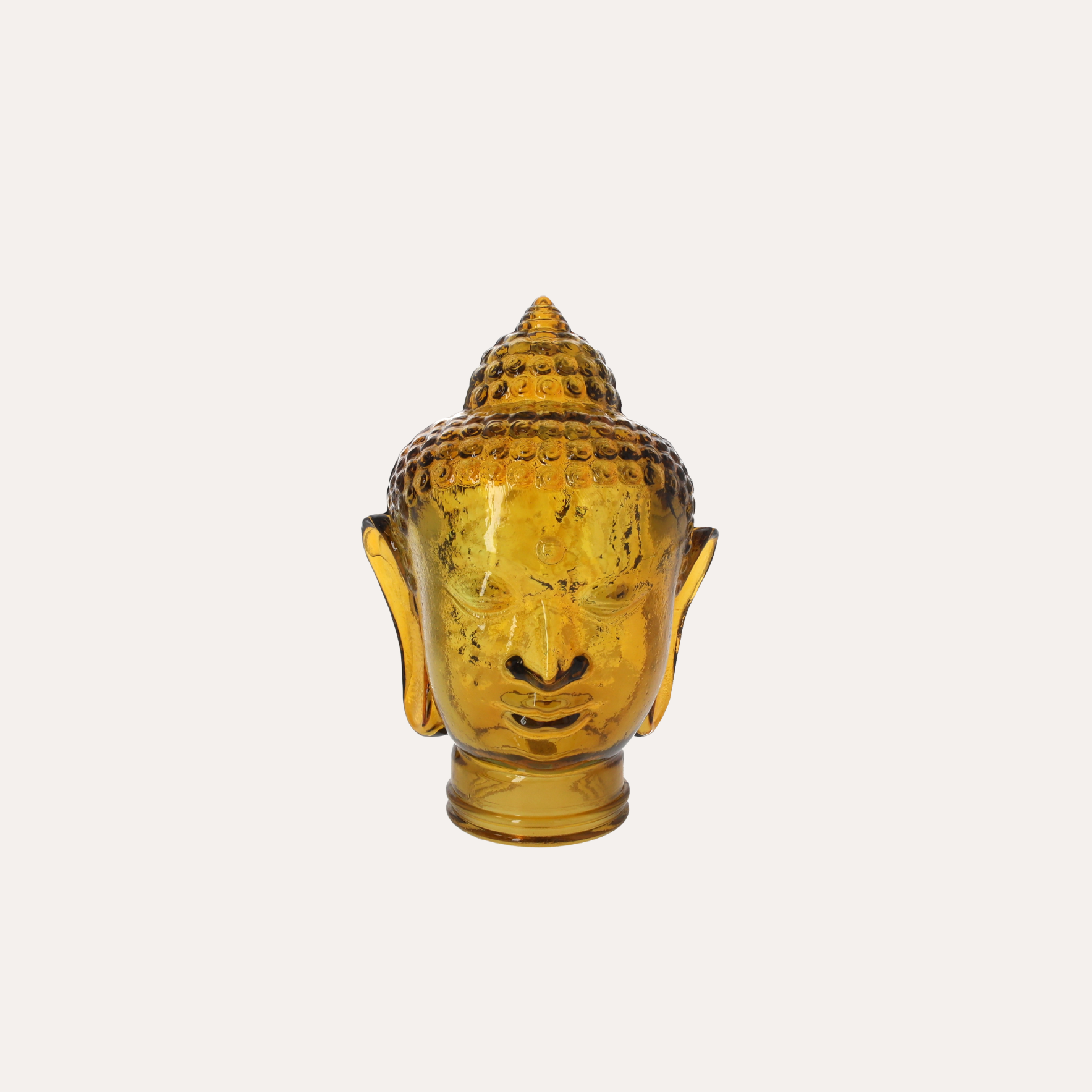 Testa Buddha Decorativa in Vetro Giallo, Altezza cm 30