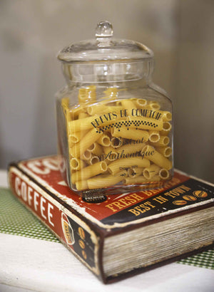 Barattoli in Vetro con Coperchio e Scritta Francese – Contenitori da Cucina Stile Vintage