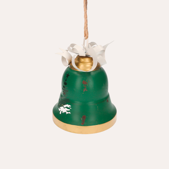 Campanella Natalizia Verde in Metallo con Fiocco - Decorazione Arredo Casa